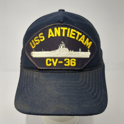 USS Antietam CV-36 Patch Snapback Hat Blue One Size Solid Adjustable