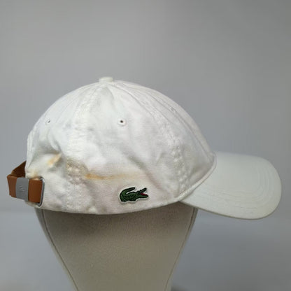 Lacoste White Baseball Cap One Size Leather Strap Side Logo Slideback Hat Cotton