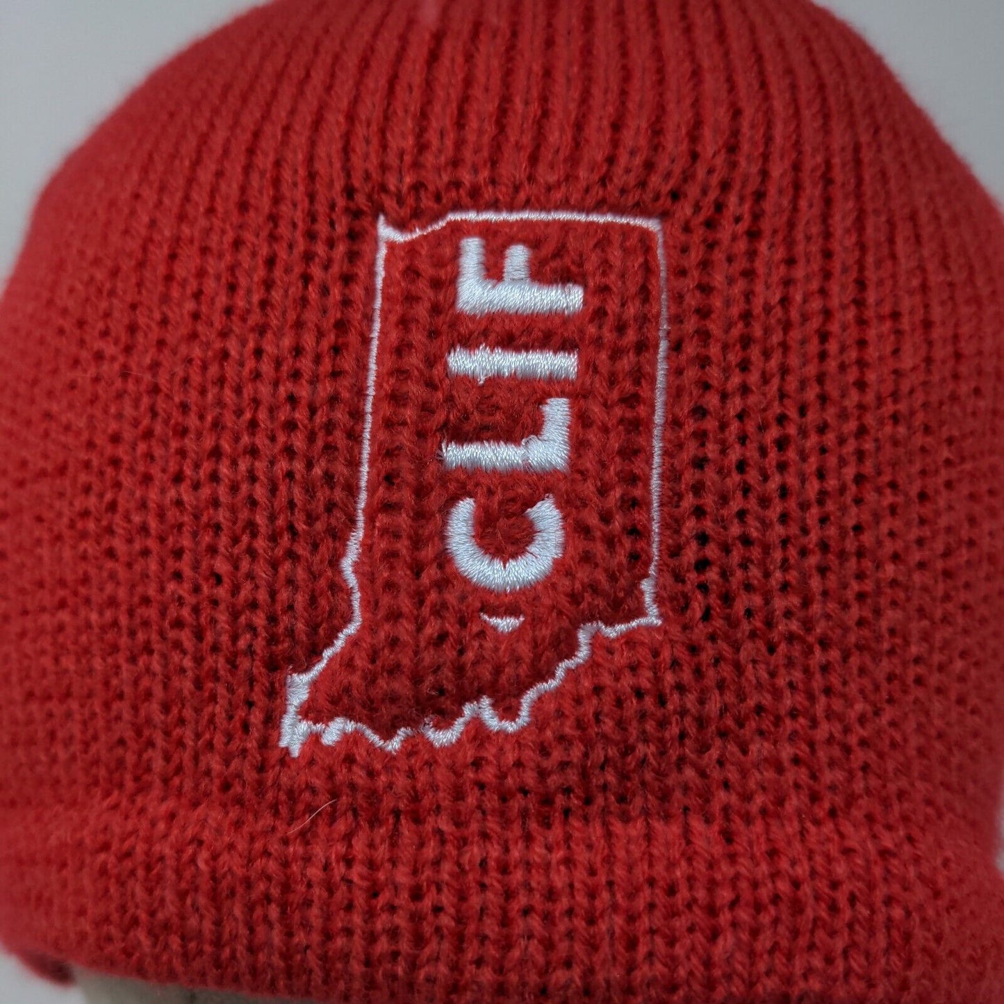 CLIF Bar Men's Knit Beanie Hat Red Embroidered Logo 100% Acrylic