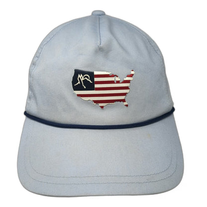 American Needle 5 Panel Blue One Size Hat USA Map Patch Rope Strapback Cotton