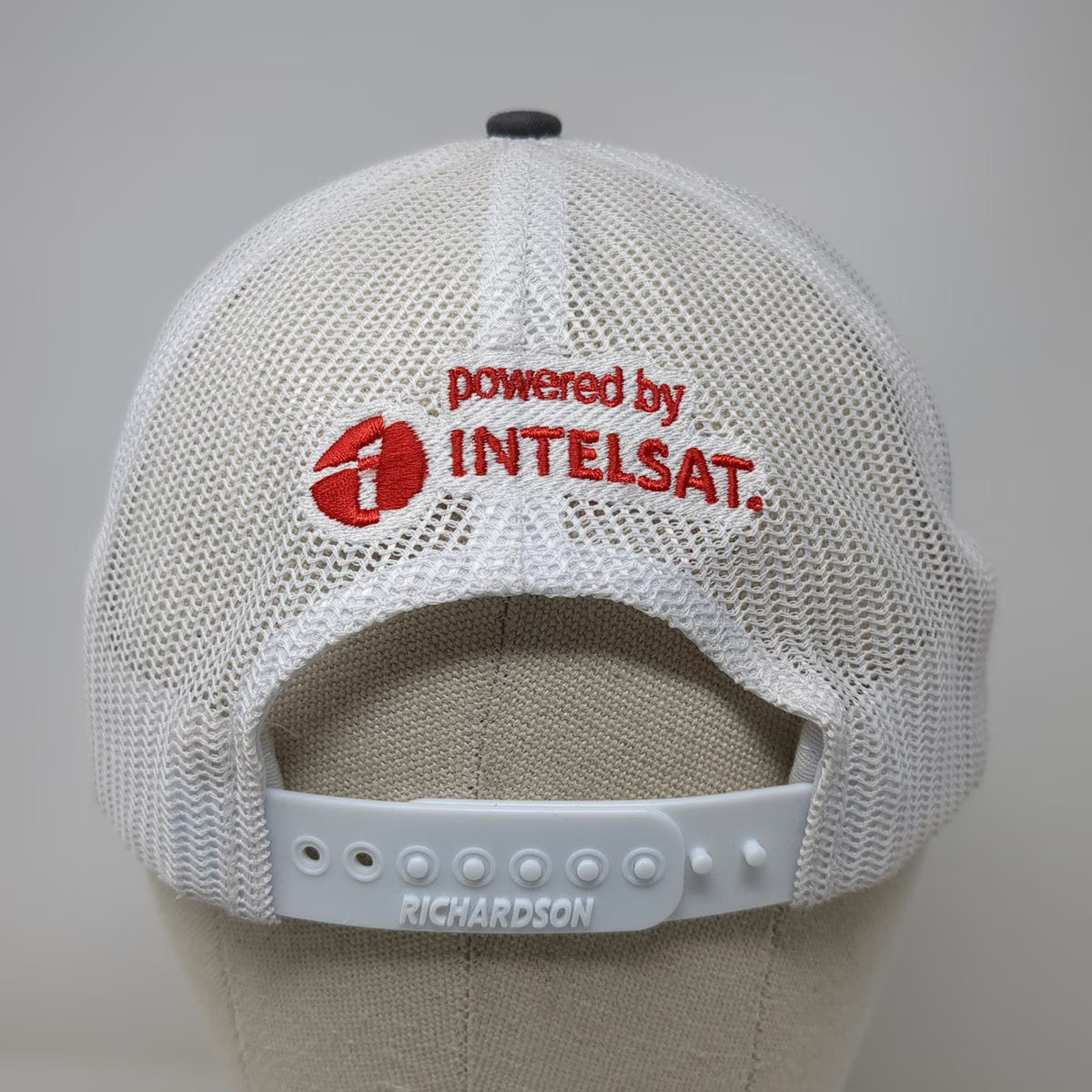 Richardson Trucker Hat Gray White One Size Mesh Back Snapback KVH Intelsat Logo
