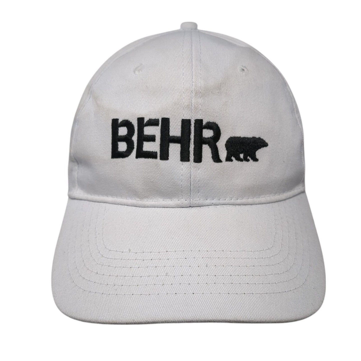 BEHR Strapback Hat White One Size Adjustable Embroidered Vented Holes 6 Panel