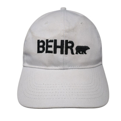 BEHR Strapback Hat White One Size Adjustable Embroidered Vented Holes 6 Panel