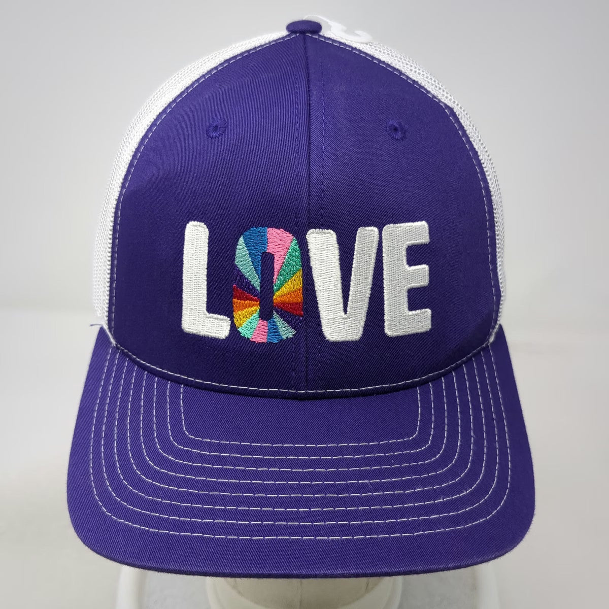 Richardson Trucker Hat Purple White One Size Rainbow Love Barefoot Logo Mesh