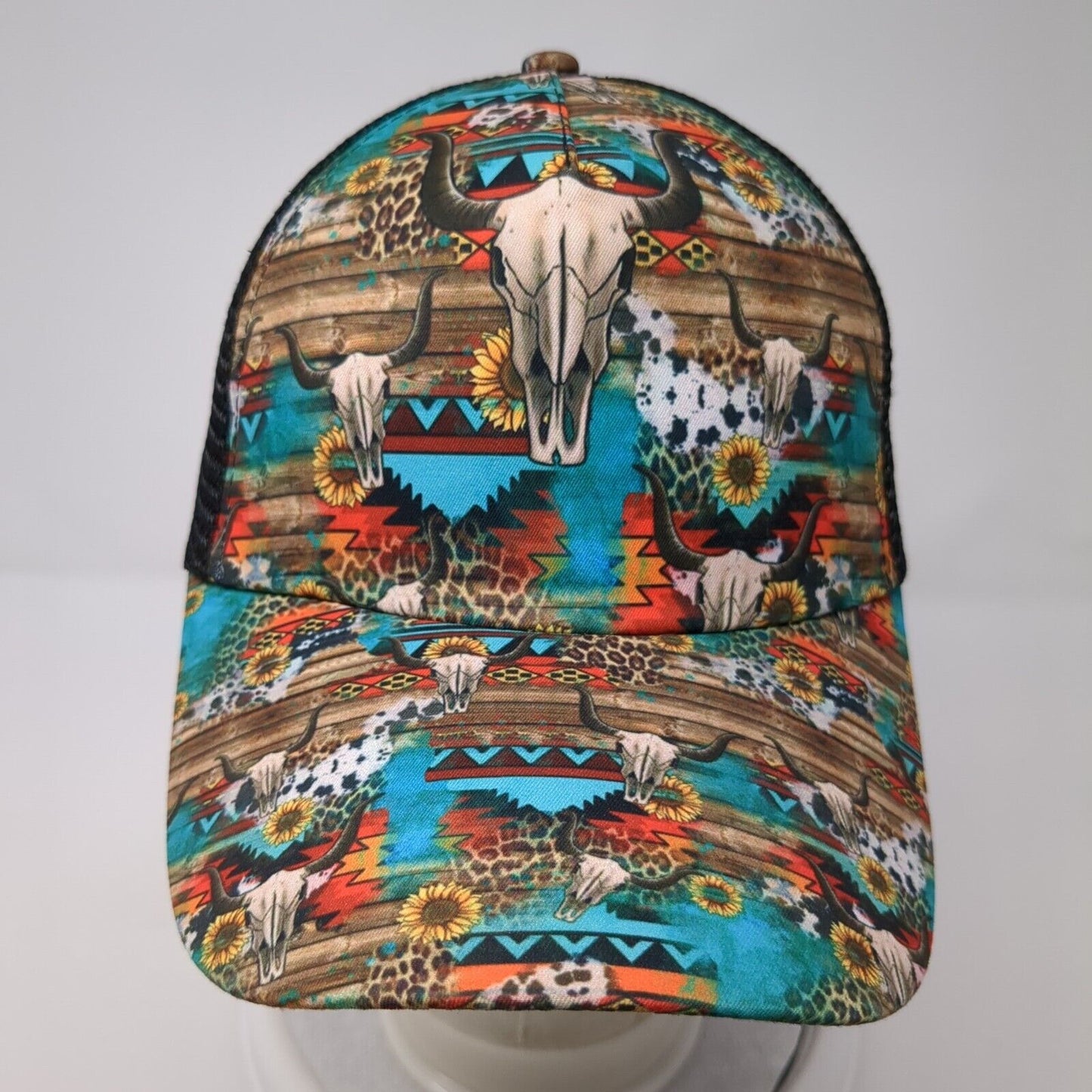 Steer Skull Strapback Trucker Hat Ponytail Multi One Size Mesh Back