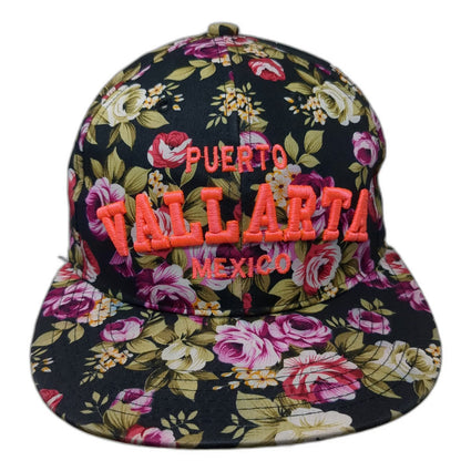 Puerto Vallarta Mexico Snapback Hat Black One Size Floral Print 3D Embroidery
