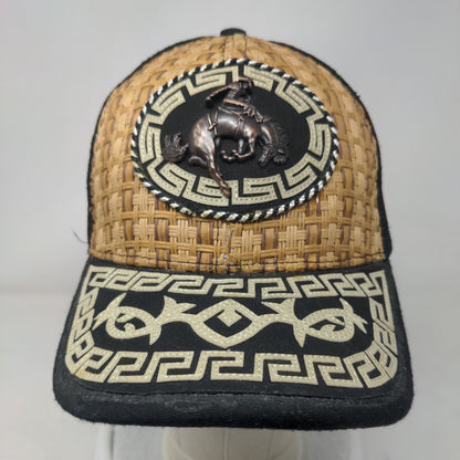 3D Horse Metal Emblem Snapback Trucker Hat Straw Multicolor One Size Mesh Back