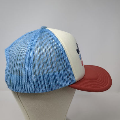 Retro America Patriotic Graphic Trucker Hat Ivory Blue Red One Size Snapback