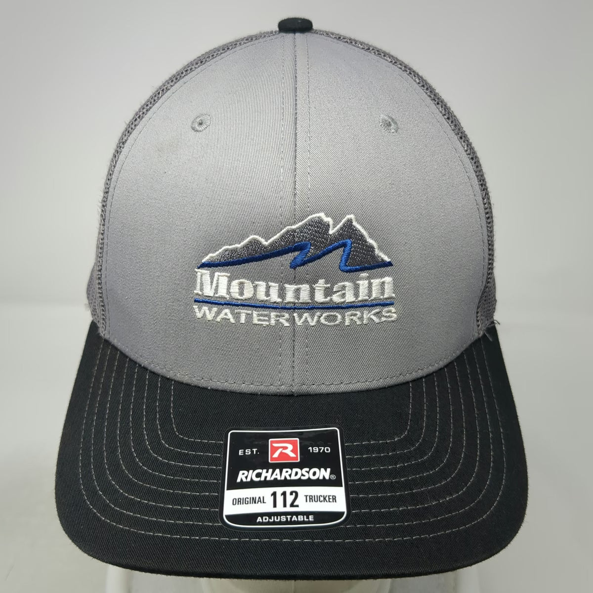 Richardson Trucker Hat Gray One Size Mountain Waterworks Mesh Snapback Logo