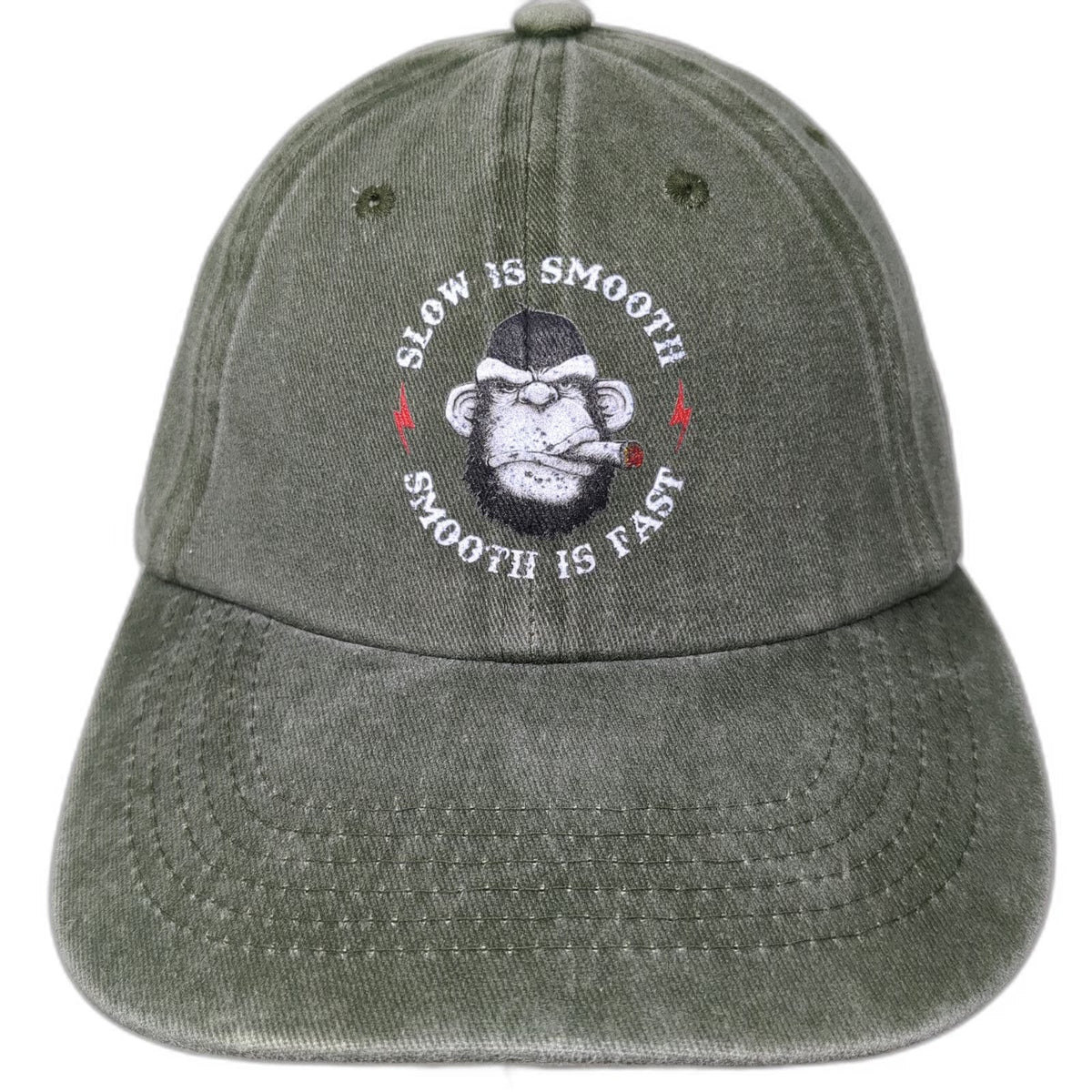 Baseball Cap Green One Size Slow Is Smooth Smooth Is Fast Monkey Slideback Hat
