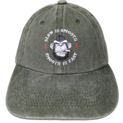 Baseball Cap Green One Size Slow Is Smooth Smooth Is Fast Monkey Slideback Hat