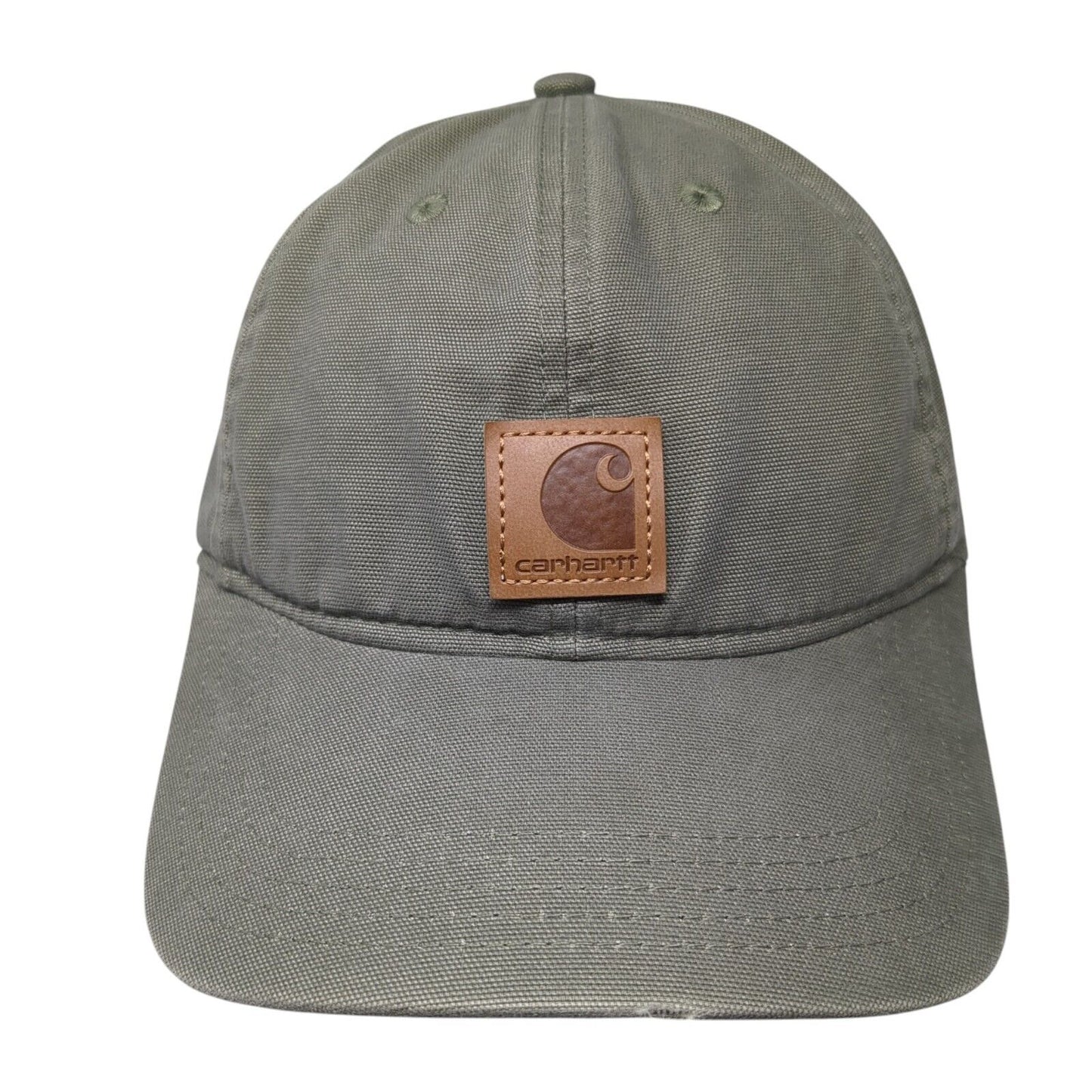 Carhartt Strapback Baseball Cap Green One Size Adjustable Leather Patch Cotton