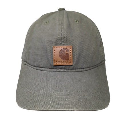Carhartt Strapback Baseball Cap Green One Size Adjustable Leather Patch Cotton
