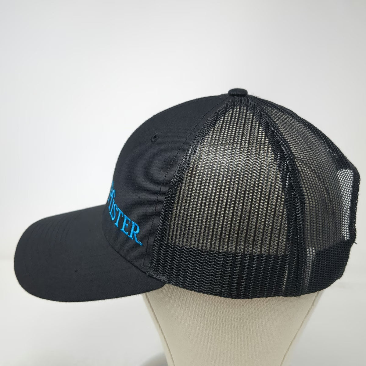 Richardson Trucker Hat Black Blue One Size Mesh Back Snapback Pfister Logo