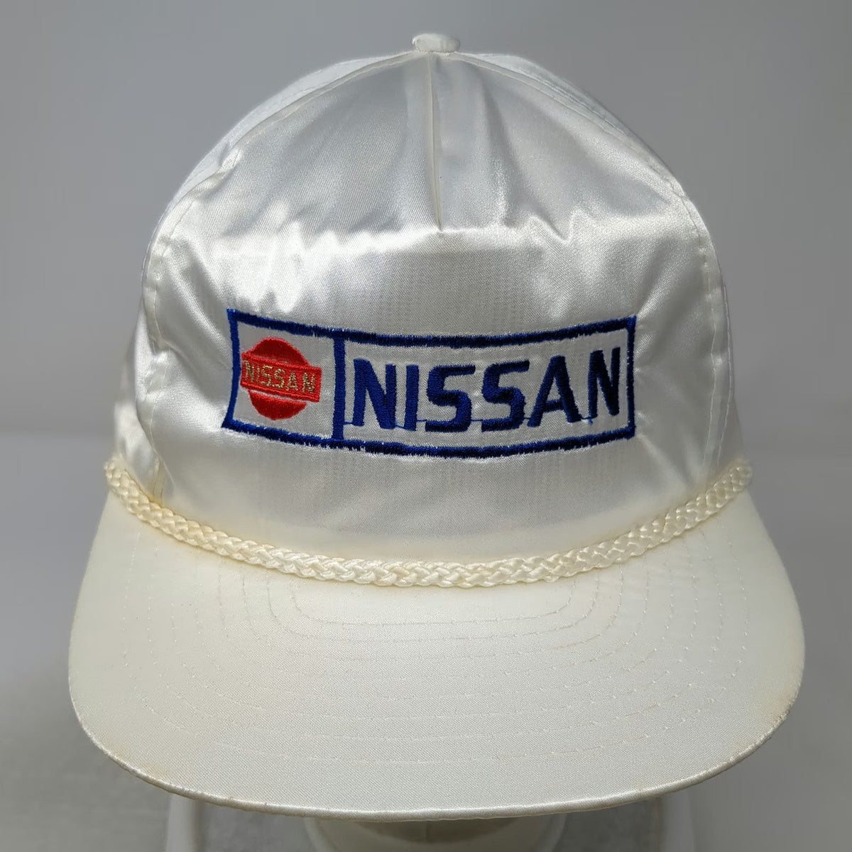 Nissin 5 Panel Hat White One Size Nissan Embroidered Rope Polyester Slideback
