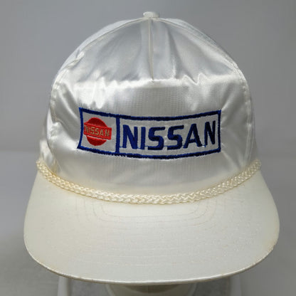 Nissin 5 Panel Hat White One Size Nissan Embroidered Rope Polyester Slideback