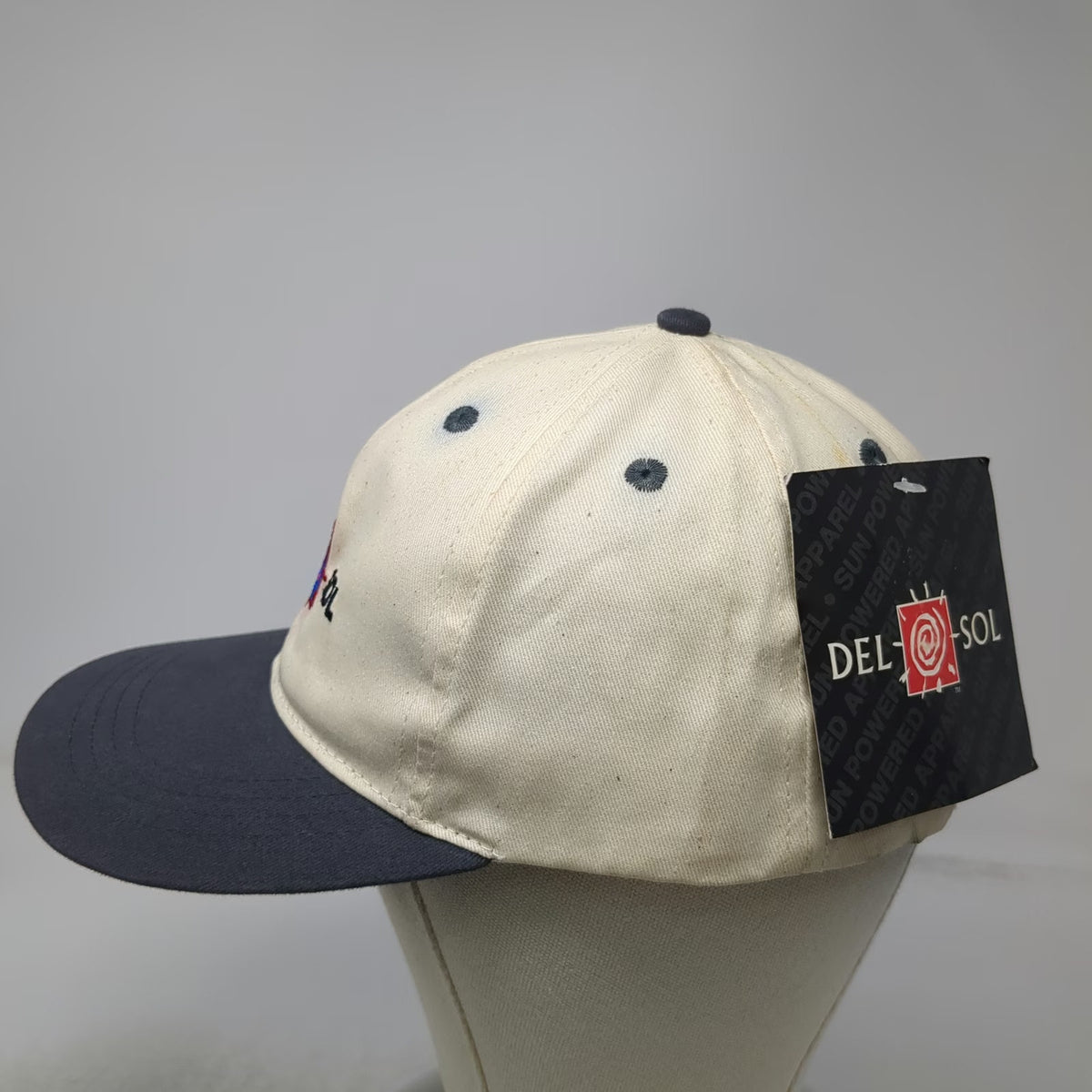 Del Sol Baseball Cap Beige Blue One Size Slideback Hat Sun Powered Graphic Logo