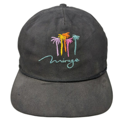 Cali-fame 5 Panel Black One Size Hat Rope Brim Green Underbrim Palm Trees Mirage