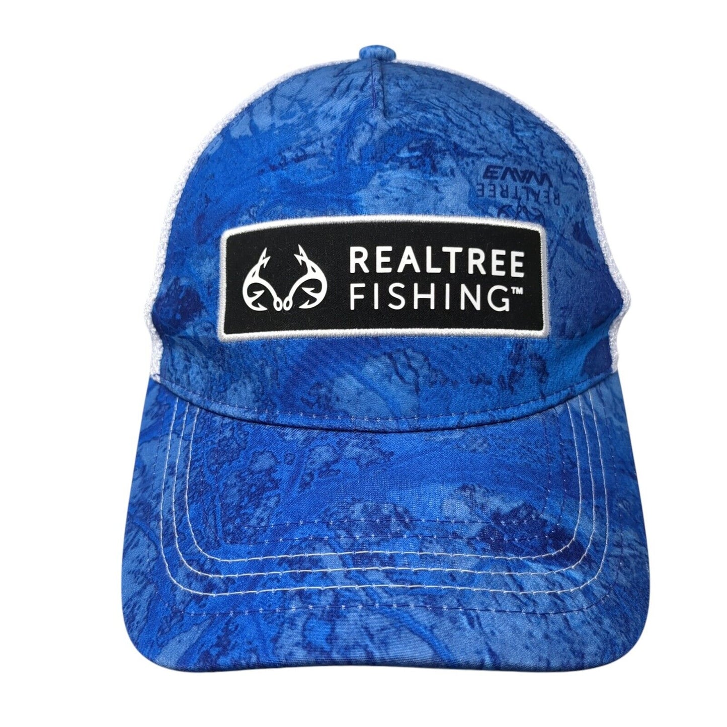 Realtree Fishing Fitted Trucker Hat Blue S/M Embroidered Mesh Back Outdoor Cap