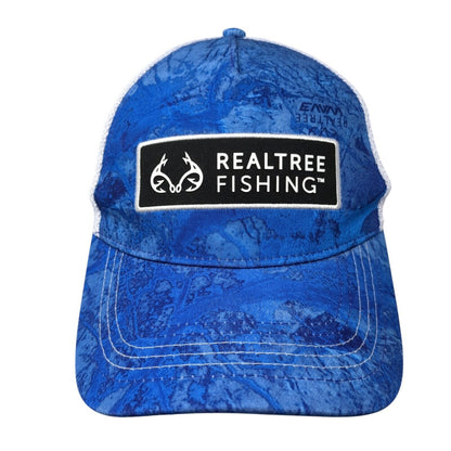 Realtree Fishing Fitted Trucker Hat Blue S/M Embroidered Mesh Back Outdoor Cap