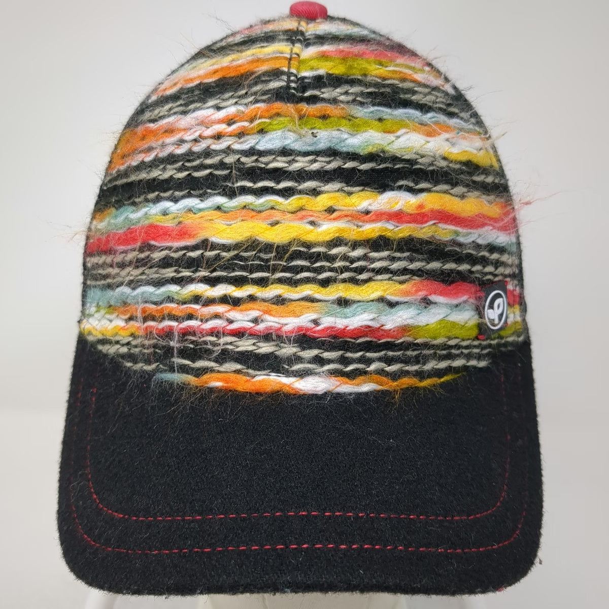Pistil Trucker Hat Black One Size Knit Front Snapback Mesh Back Striped Wool