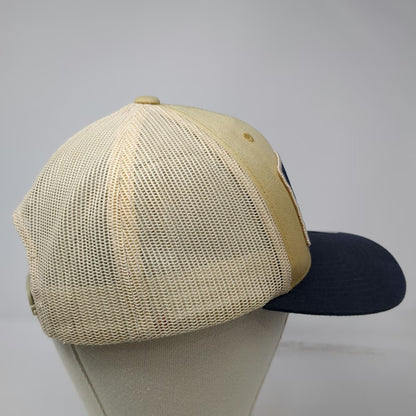 Kimes Ranch Trucker Hat Beige Blue American Flag Logo One Size Mesh Snapback