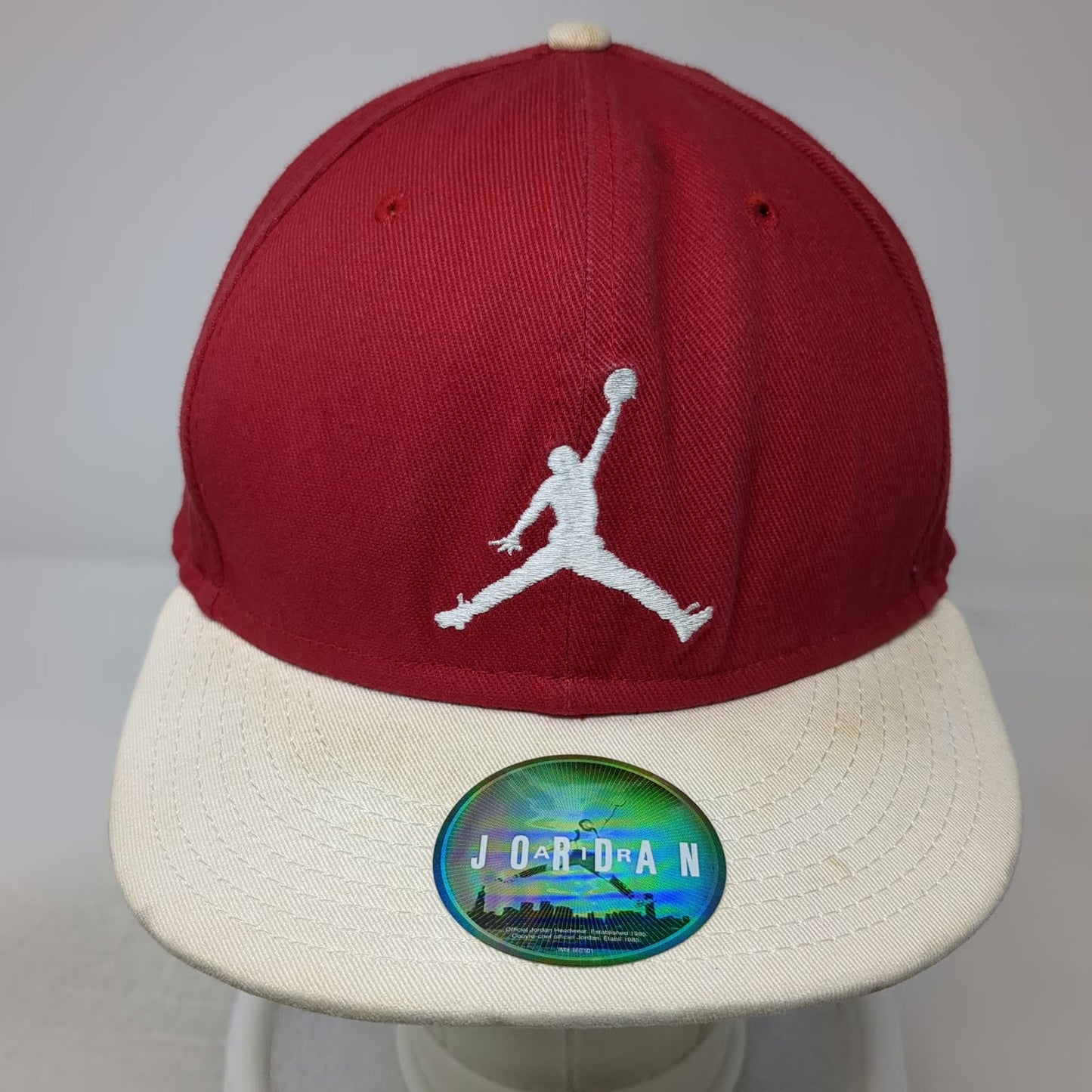 Jordan Snapback Red One Size Hat Jumpman Logo Embroidered Cotton White Flat Brim