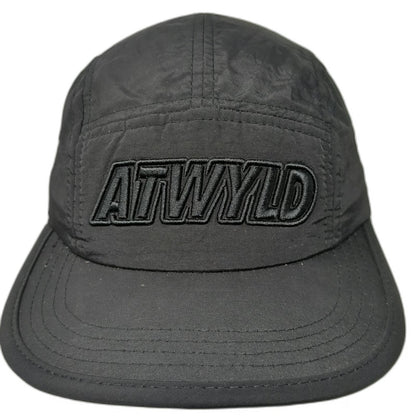 ATWYLD 5 Panel Hat Black One Size Flat Brim Slideback Tonal Logo Lightweight