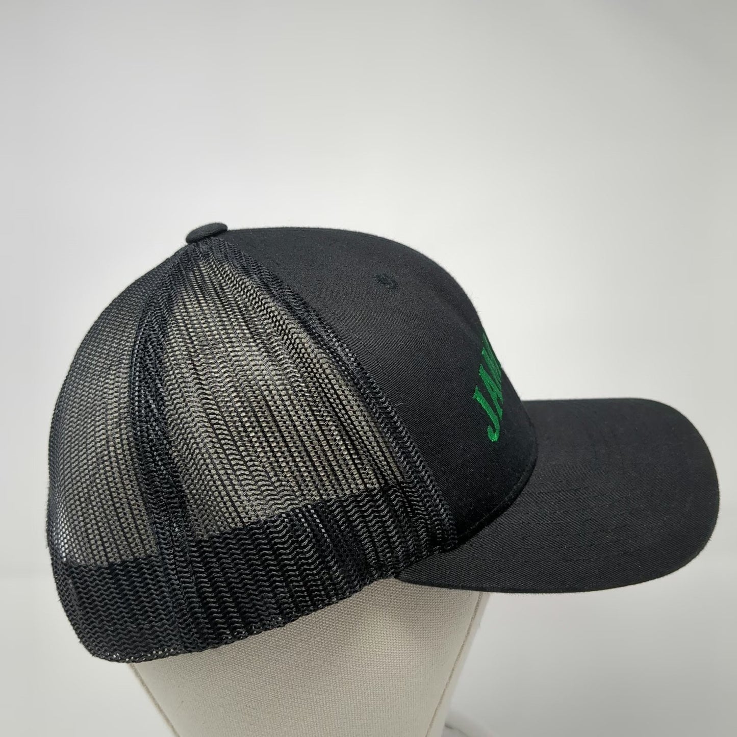 Sport-Tek Jameson Hat Black One Size Trucker Snapback Mesh Green Logo Whiskey