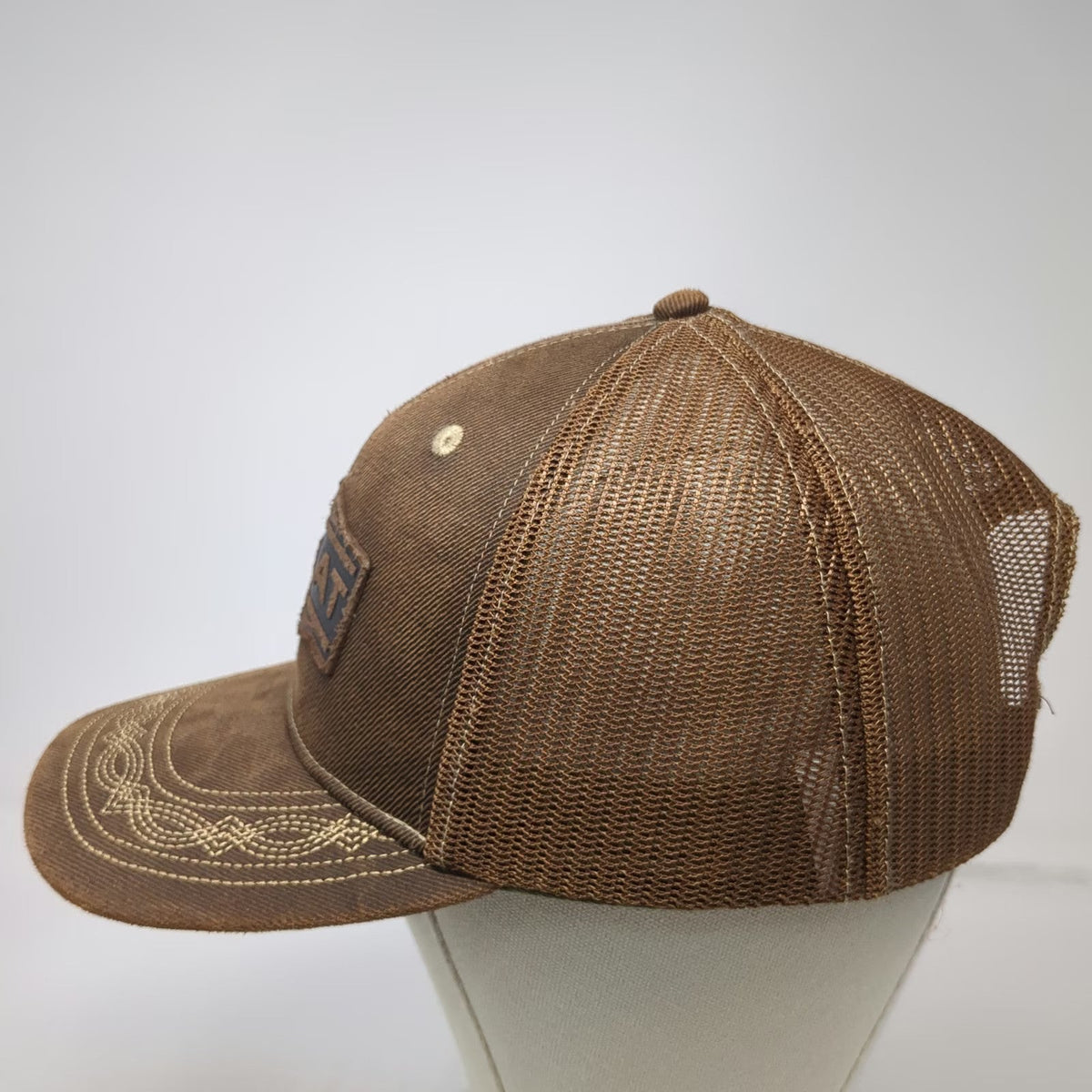 Ariat Trucker Hat Brown One Size Mesh Back Snapback Western Brim Stitching Patch