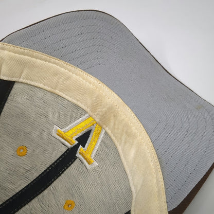 DeLONG Baseball Cap Brown Yellow White 7 1/2 Fitted Made in USA Letter V Hat