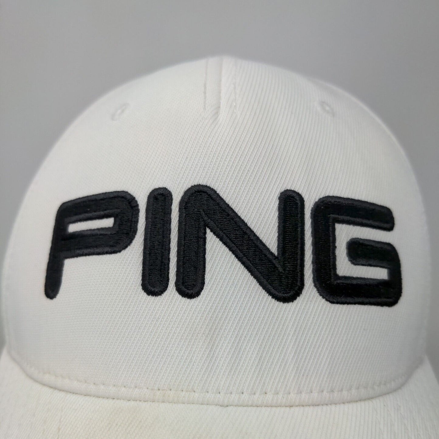 PING Men's Fitted Hat White Size S-M Embroidered Big Logo Nylon Blend