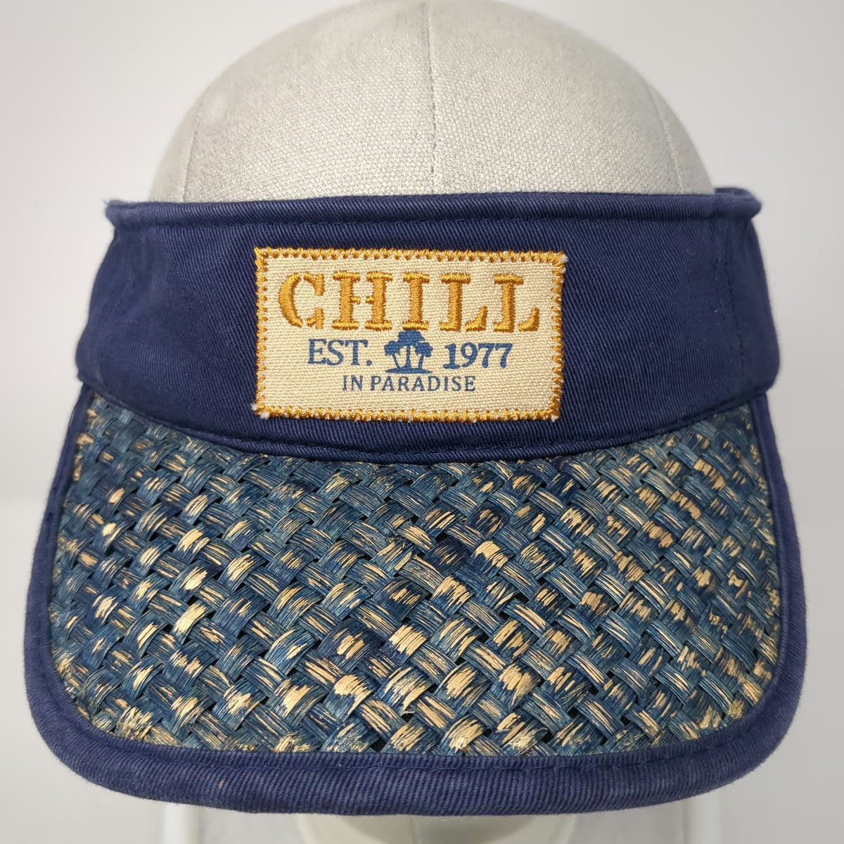 Margaritaville Visor Blue One Size Cancun Chill 1977 Woven Straw Brim Palm Hat