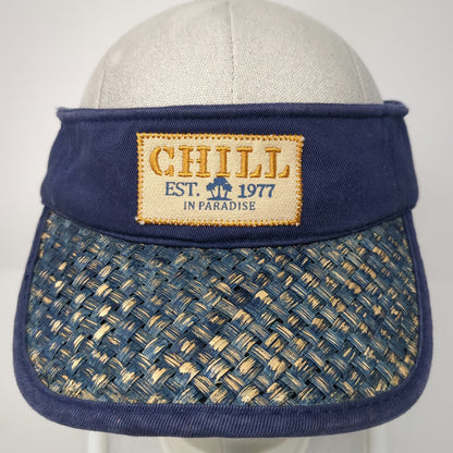 Margaritaville Visor Blue One Size Cancun Chill 1977 Woven Straw Brim Palm Hat