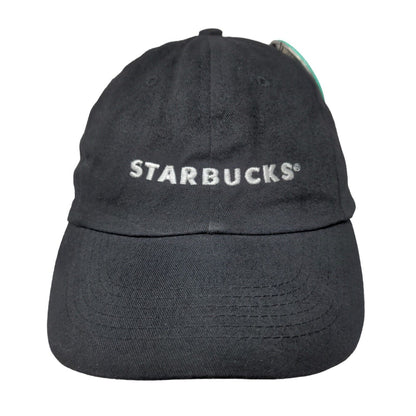 Starbucks Strapback Hat Black OS Adjustable Embroidered Vented Holes 6 Panel