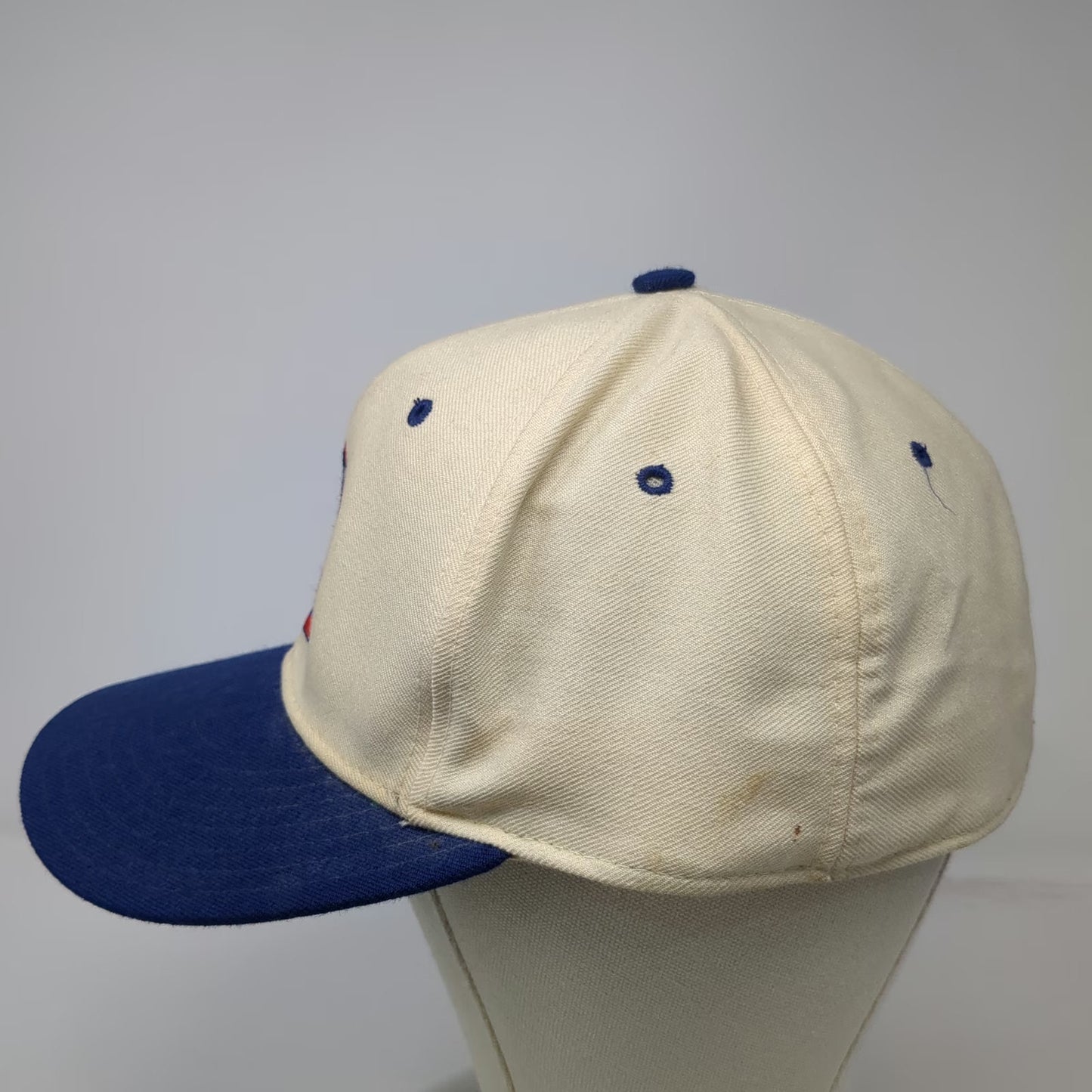 New Era Cap Beige Blue 7 5/8 Buffalo Bills 5950 Wool Made in USA Hat Vintage NFL