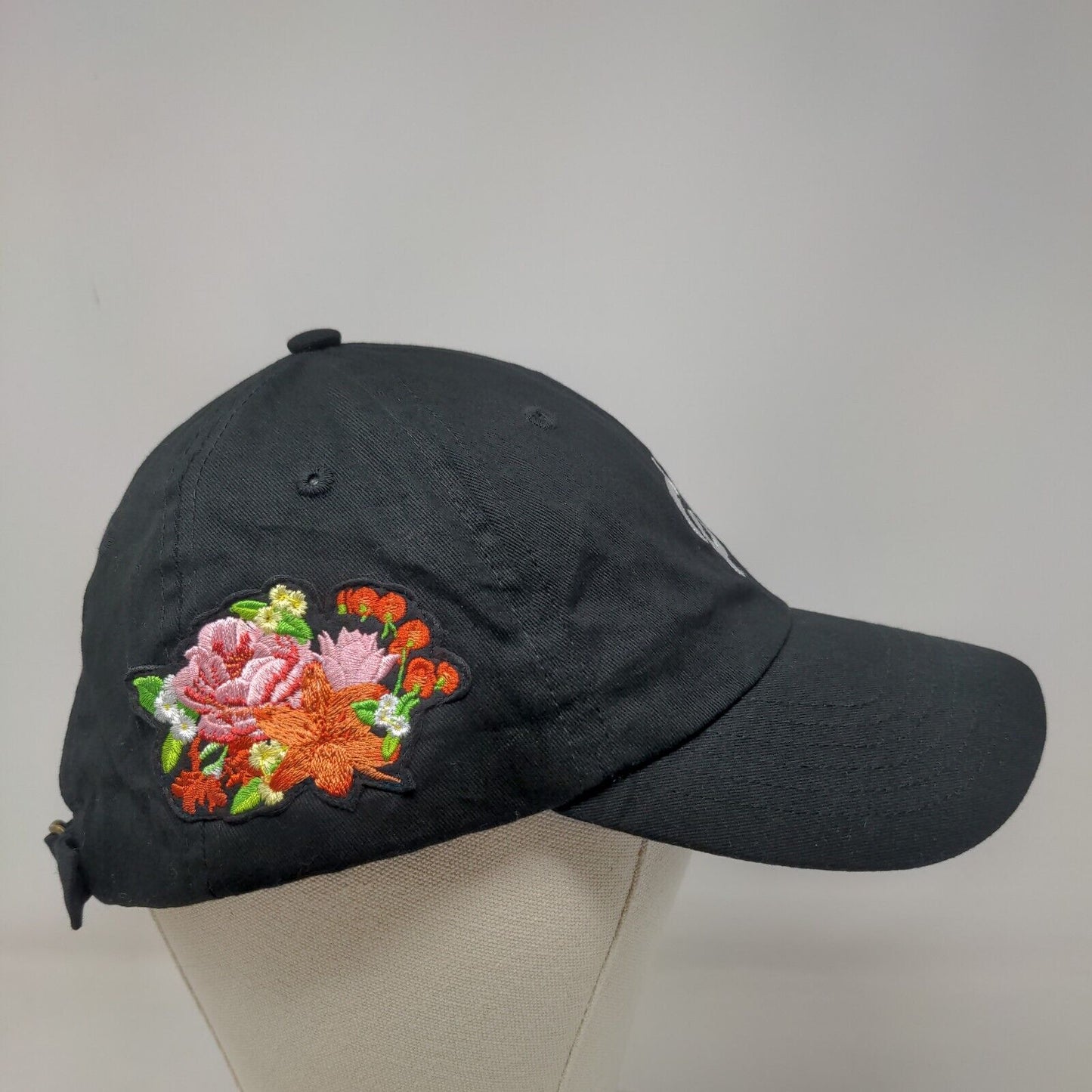 Peloton Women's Slideback Hat Black Embroidered Logo Floral Flowers