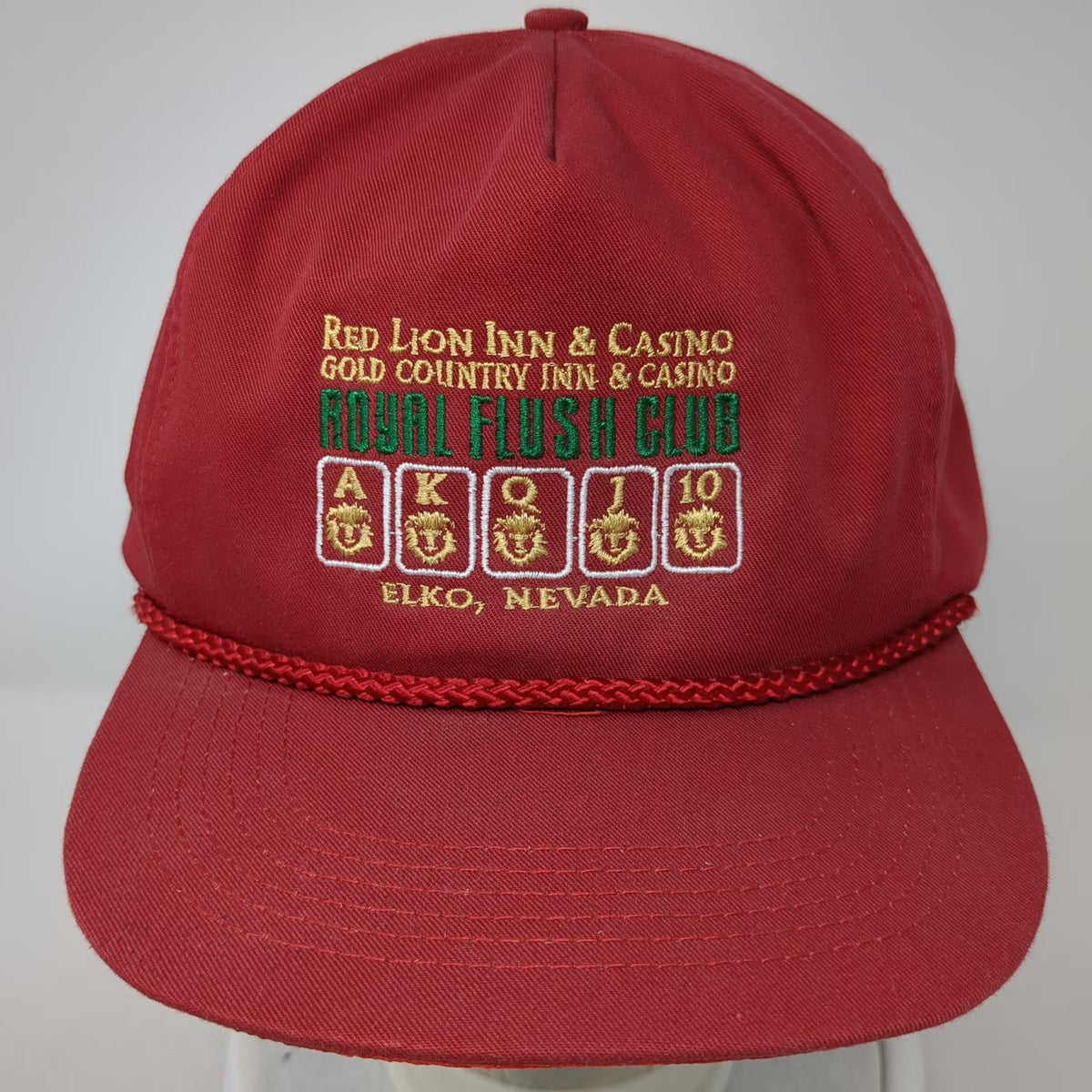 San Sun 5 Panel Red Hat One Size Rope Casino Royal Flush Club Elko Nevada Cards