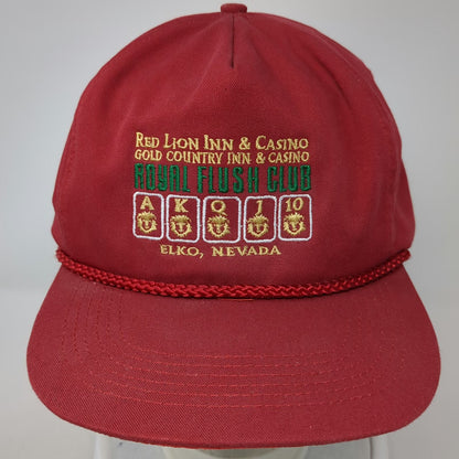 San Sun 5 Panel Red Hat One Size Rope Casino Royal Flush Club Elko Nevada Cards