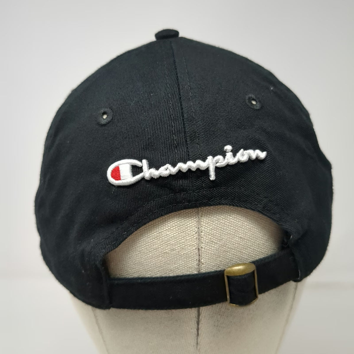 Champion Baseball Cap Black One Size Slideback Embroidered Logo Curved Brim Hat