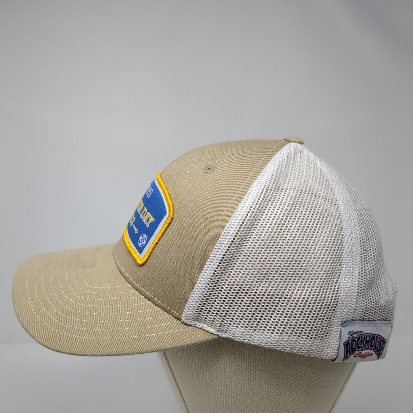 Delamar Day 2023 Patch Snapback Trucker Hat Tan One Size Mesh Back