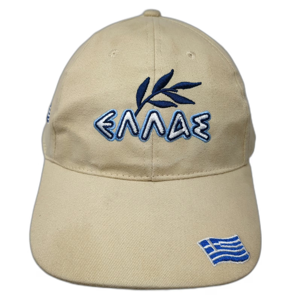 Greece Hellas Greek Flag Beige Baseball Cap Hat OSFM Olive Branch Embroidered