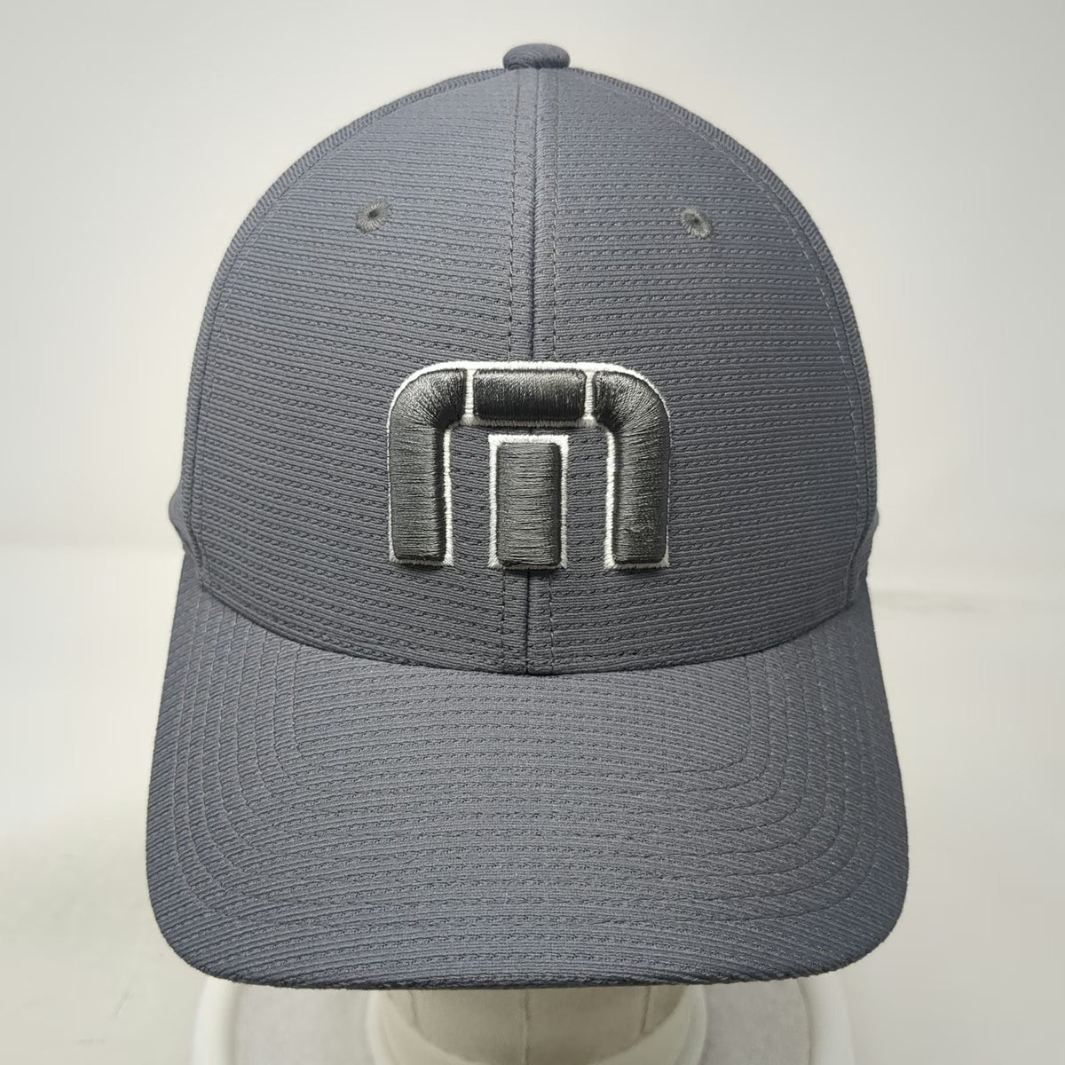 TravisMathew Baseball Cap Gray XL Fitted Mesh Texture 3D Logo Flexfit Script Hat
