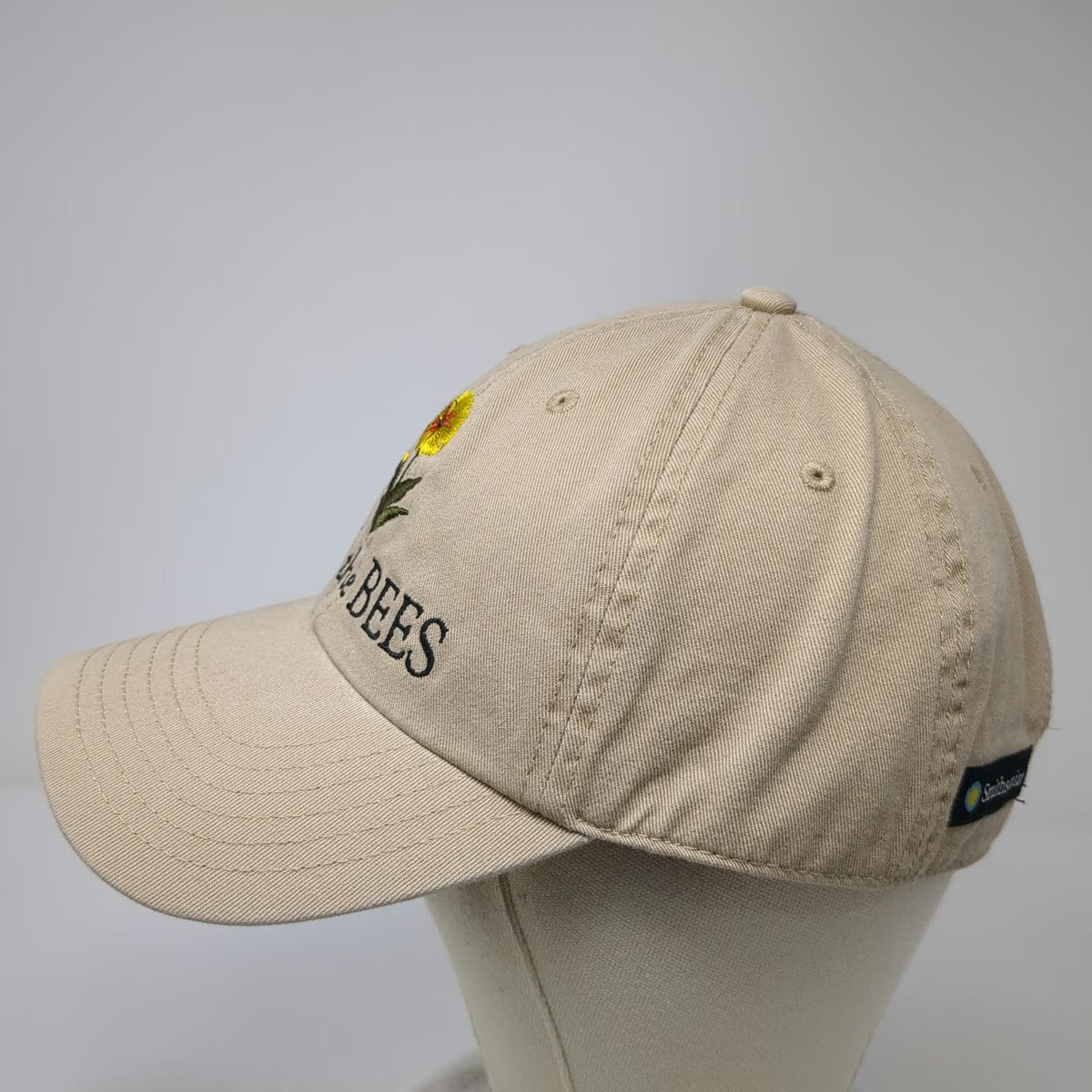 Smithsonian Baseball Cap Beige One Size Save the Bees Flower Embroidered Hat