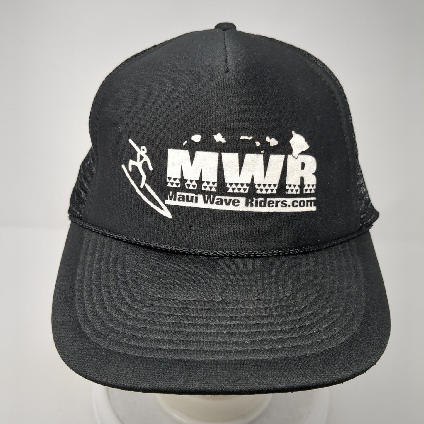 MWR Maui Wave Riders.com Snapback Trucker Hat Black OS Adjustable Mesh Rope Otto