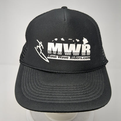 MWR Maui Wave Riders.com Snapback Trucker Hat Black OS Adjustable Mesh Rope Otto