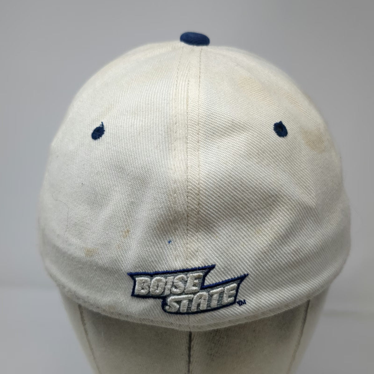 Boise State Broncos NCAA Zephyr White 7 1/8 Autographed Fitted Cap Hat Blue Logo