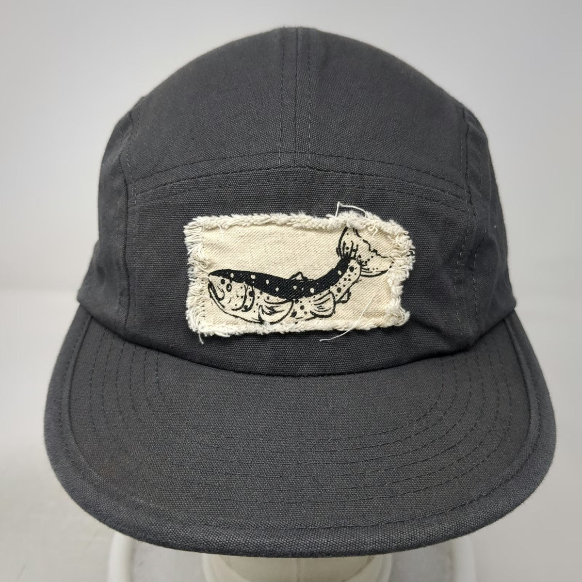 Big Accessories 5 Panel Gray One Size Frayed Fish Patch Slideback Hat Fishing