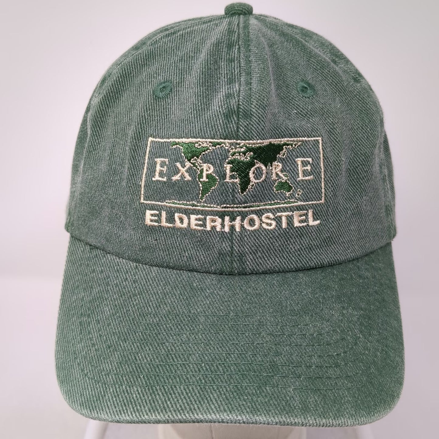 Fahrenheit Baseball Cap Green One Size Elderhostel Explore World Map Cotton Hat