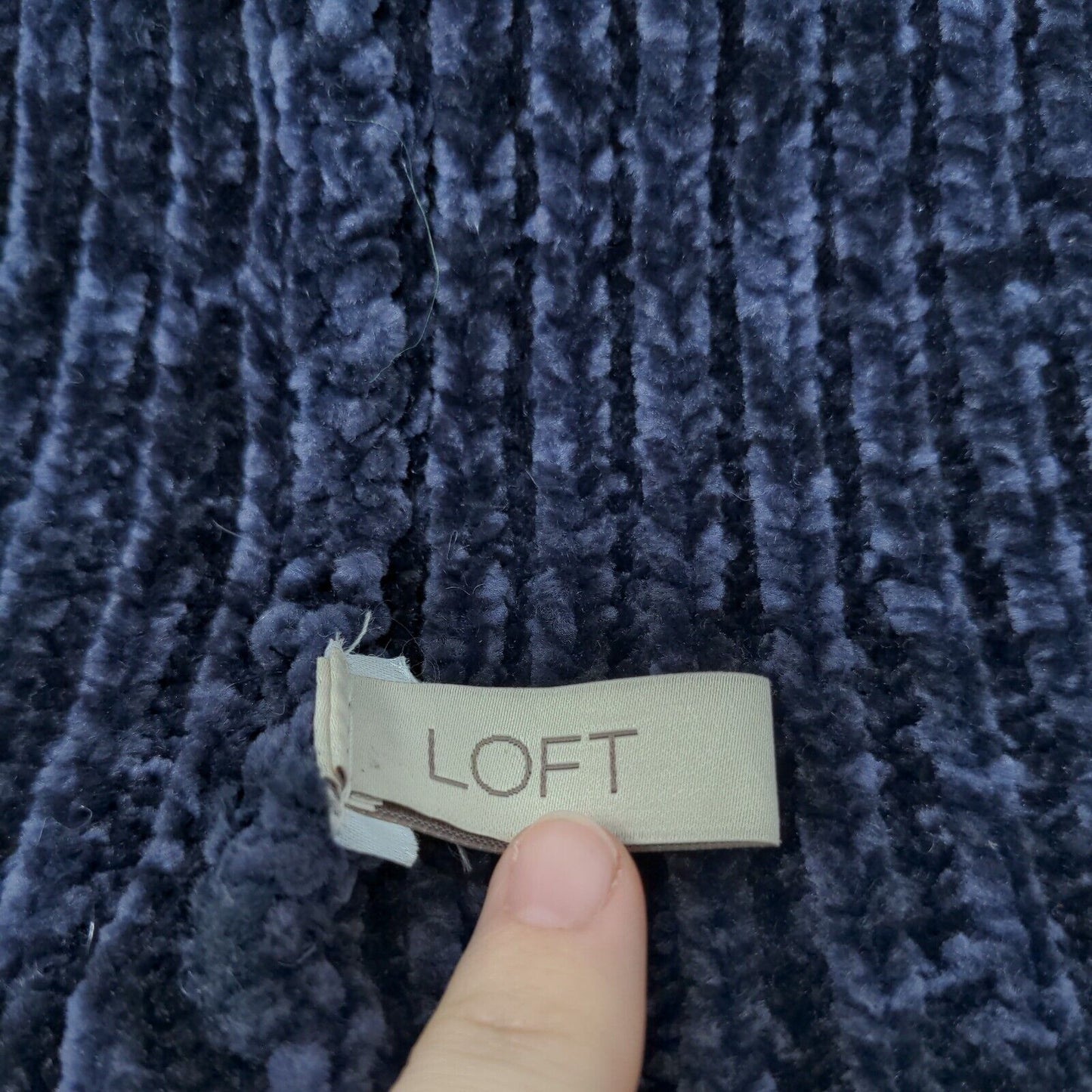 LOFT Beanie Hat Blue One Size Stretch Ribbed Knit Pom Pom Fleece Blank